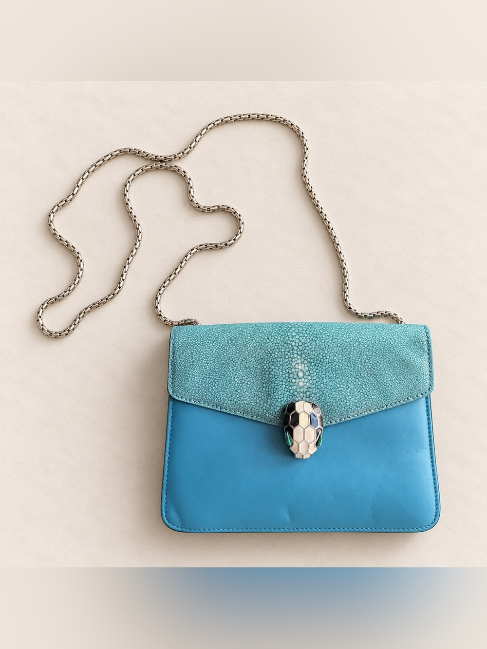 Bvlgari Serpenti Forever Turquoise Stingray Galuchat Leather Crossbody Bag